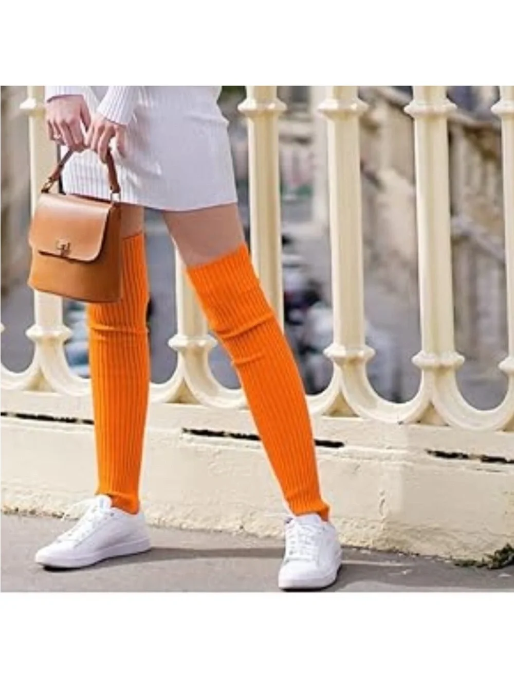 Orange Leg Warmers Toeless Yoga Dance Socks